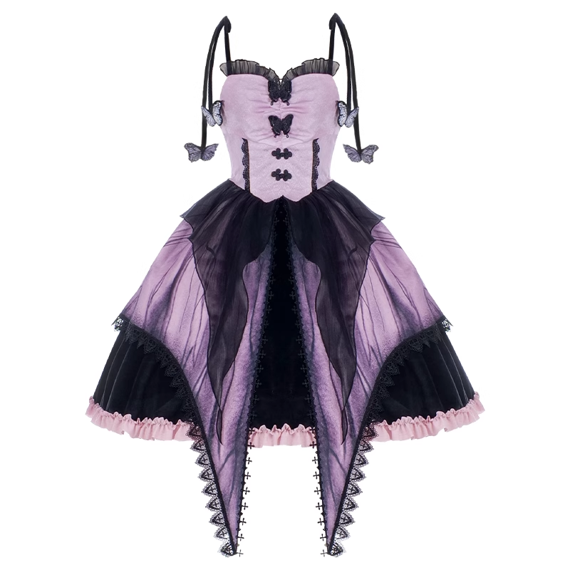 Universal Lolita Night Butterfly Dark Fairy Gothic Purple Black Emboidery Dress