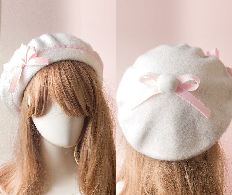 Doll Bow Autumn Plaid Beret Hat