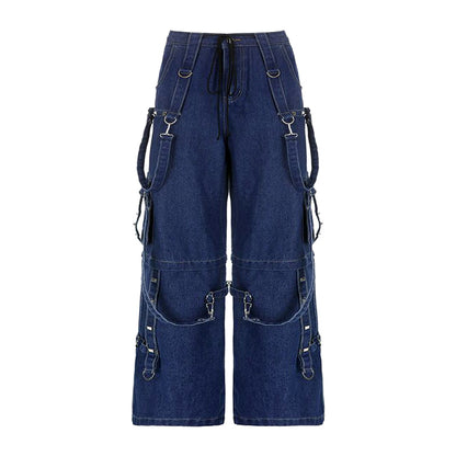 Y2K Retro Trendy Street Style Trousers Wide Pants Dark Denim Jeans