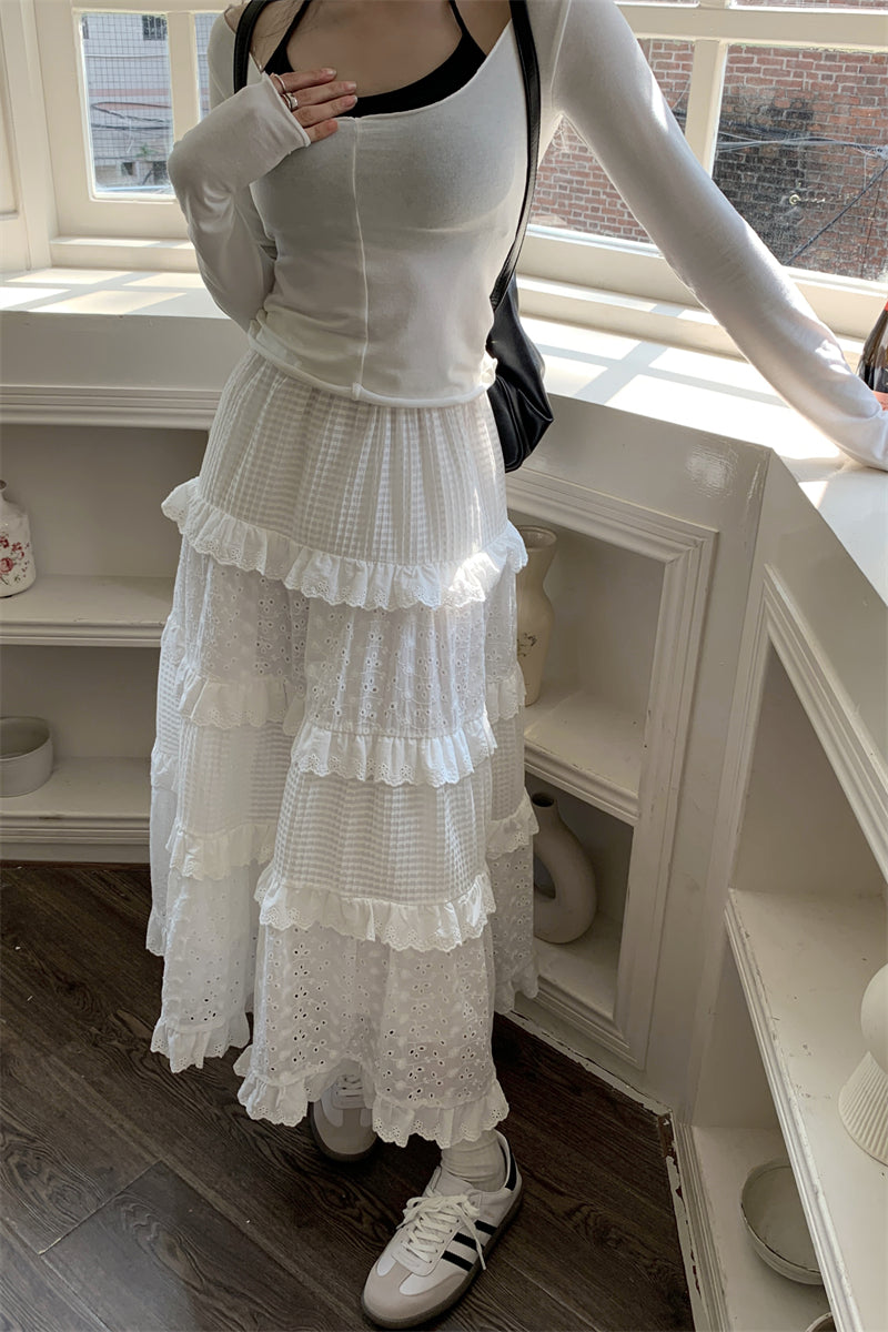 White Retro Style Vintage Crochet Layered Cake Skirt