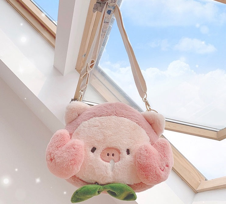 Cute Peach Pig Shoulder Doll Messenger Bag