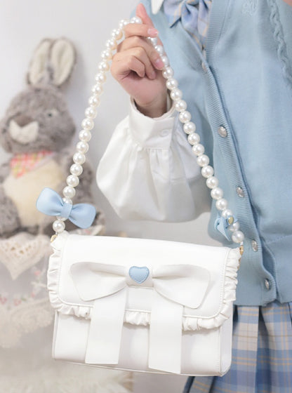 Cute Pearl Chain Bow Bowknot Red Blue White Messenger Bag