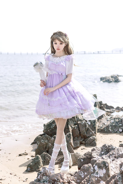 Mermaid Princess Seaside Estier Pink Blue Purple Strap Dress