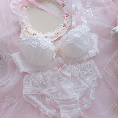 Lace Pink White Bow Star Underwear Lingerie Set