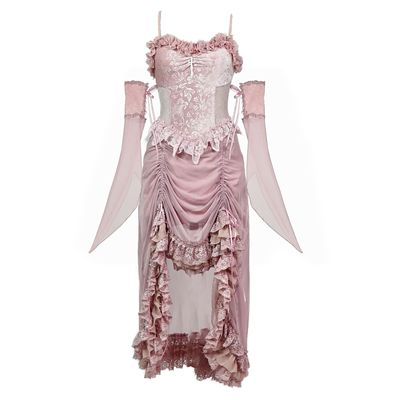 Blood Supply Guardian of Sakura Tress Gothic Lace Velvet Pink Suspender Dress