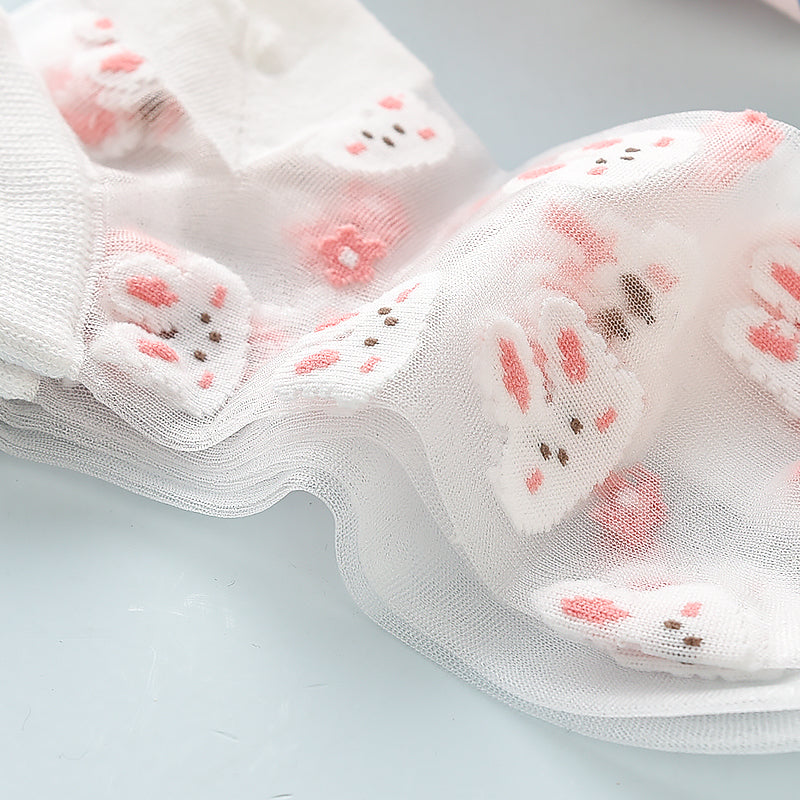 Rabbit Flower Transparent See Through Socks 6 Pairs Set