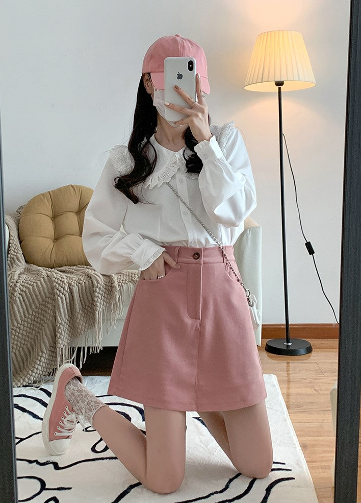 Plus Size Casual Black Pink Elastic Waist Mini Skirt