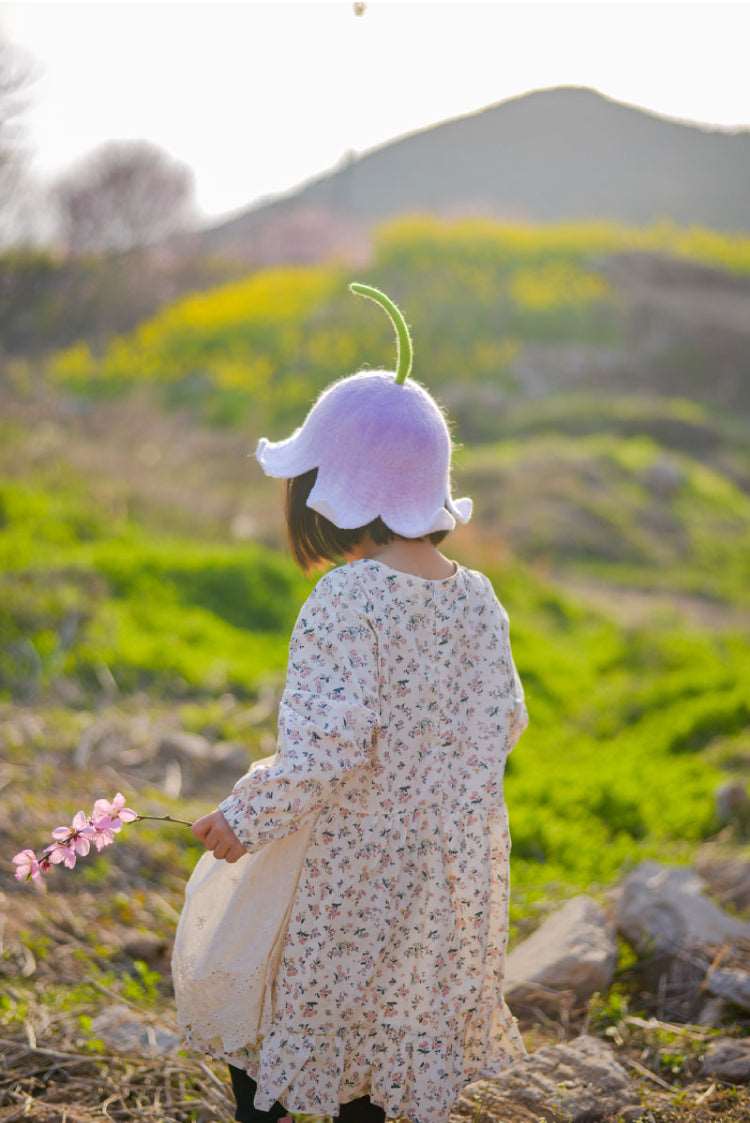 Handmade Bell Orchid Lily of Valley Purple Fairy Flower Cute Wool Baby Kids Hat