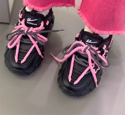 Pink Stars Y2K Girl Thick Soles Black Sporty Sneakers Running Shoes