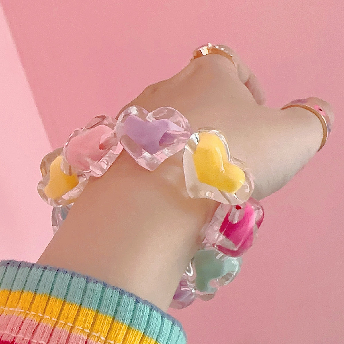 Y2K Harajuku Rainbow Colorful Stars Hearts Beads Bracelet