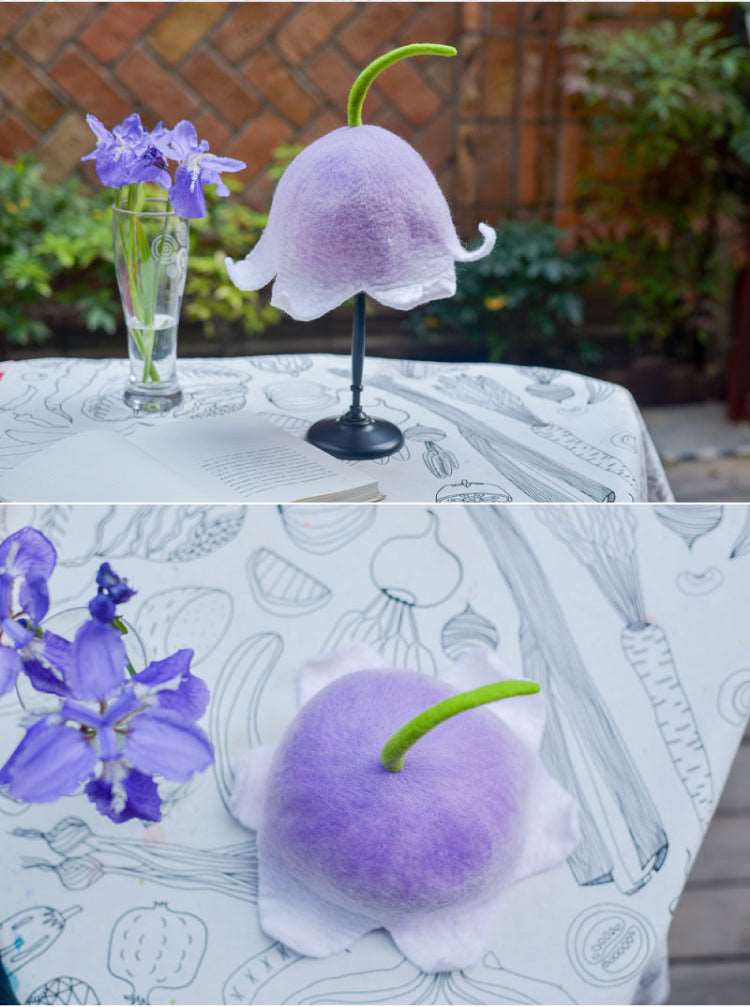 Handmade Bell Orchid Lily of Valley Purple Fairy Flower Cute Wool Baby Kids Hat