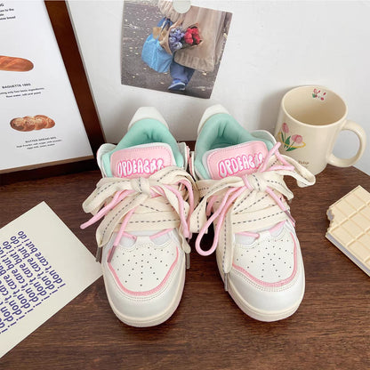 Text Summer Street College Girl White Pink Mint Blue Sporty Sneakers Running Shoes