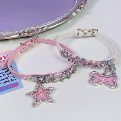 Diamond Cross Pink White Star Heart Bone Y2K Hot Girl Choker Necklaces