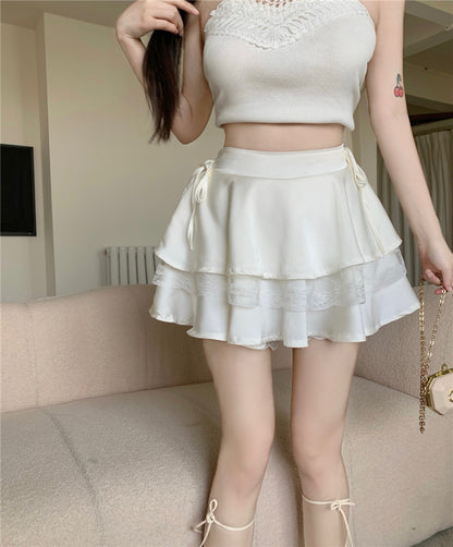 Princess Ruffled High Waist Cake Fluffy Layered White Black Pink Mini Skirt