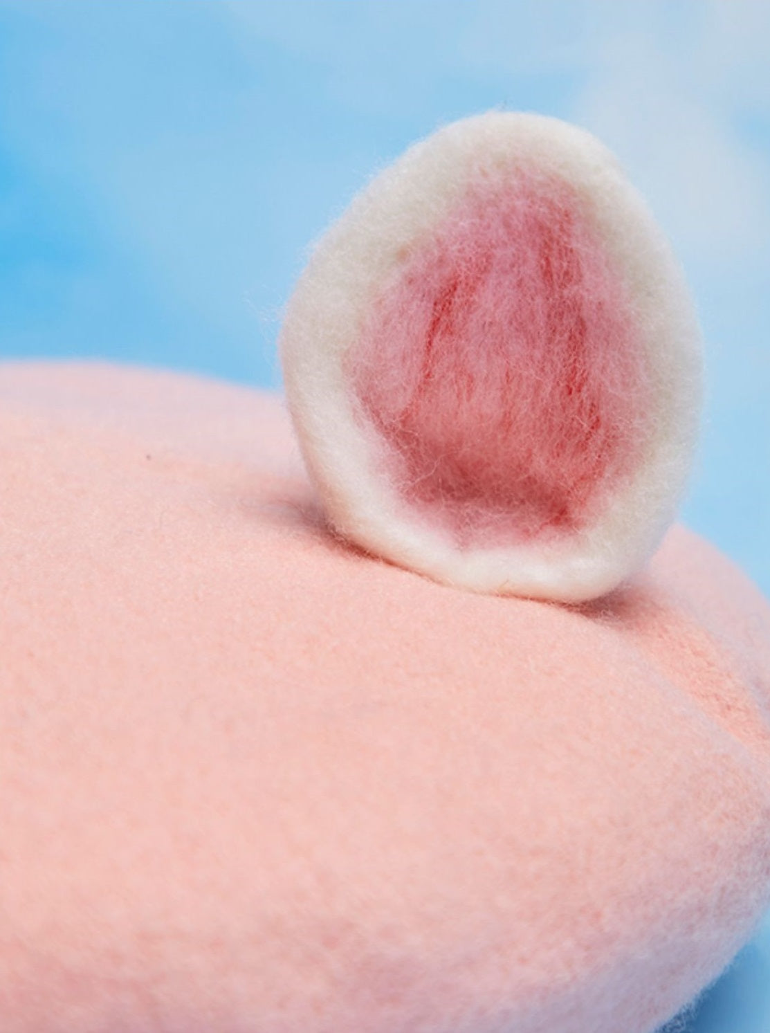 Cute White & Pink Animal Ears Wool Beret Hat