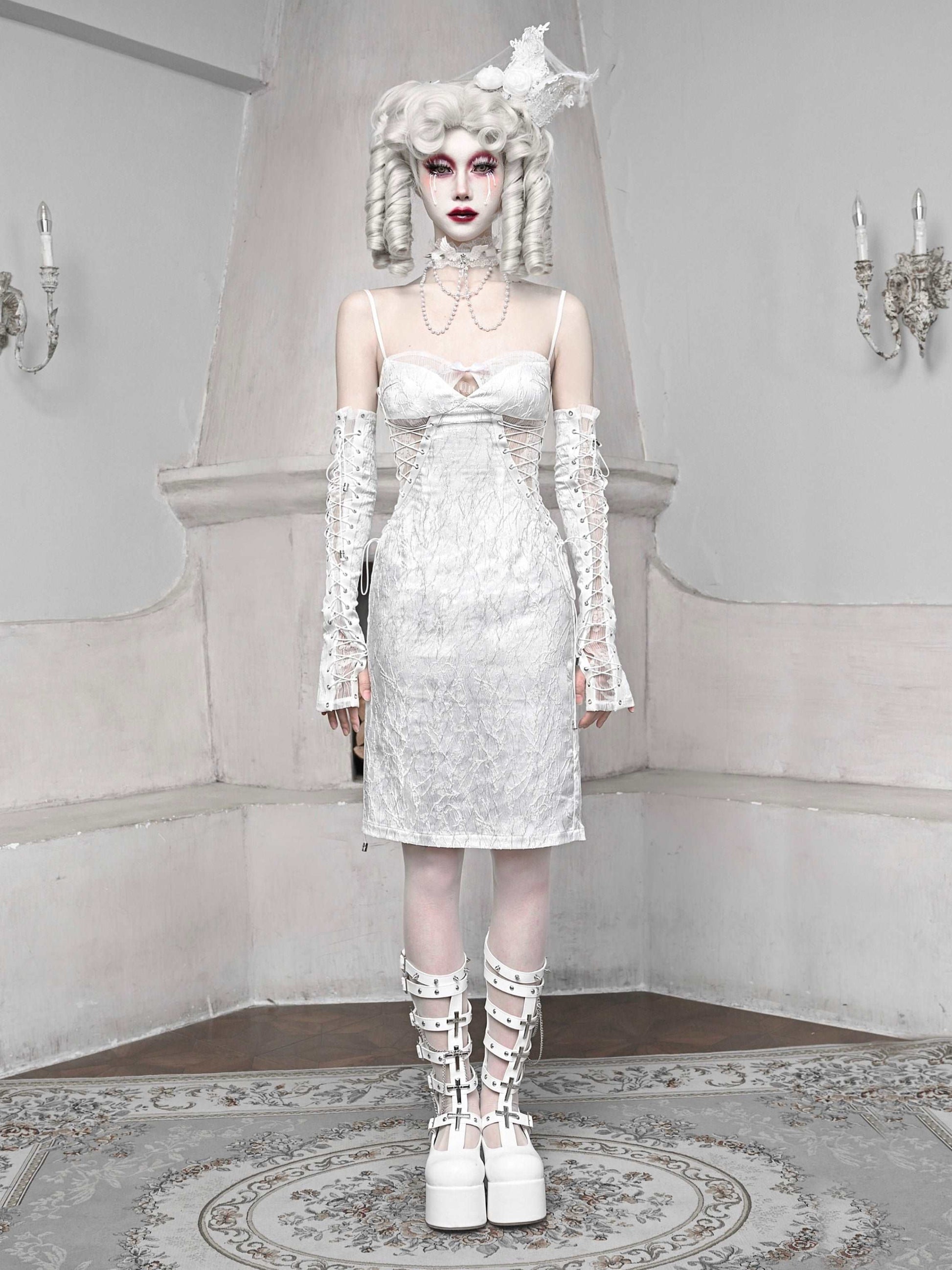 The White Doll Jacquard Lace Fitted Dress