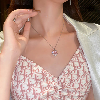 Luxury Sweet Icy Girl Pearl Diamond Heart Pendant Necklace