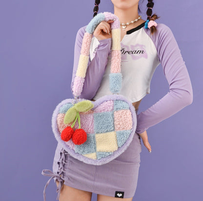 Cherry Cross Stitch Y2K Rainbow Blue & Purple Pastel Colorful Messenger Bag