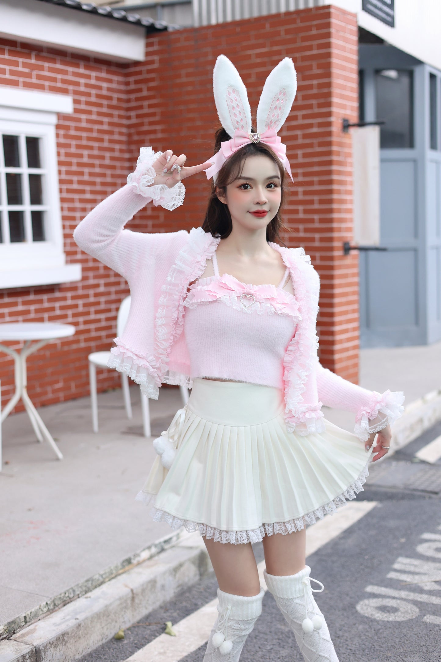 Sweetheart Princess Vintage Pastel Pink Camisole Top & Cardigan Two Piece Set