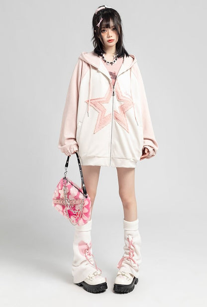 Embroidery Star Pink & Blue Jacket Hoodie