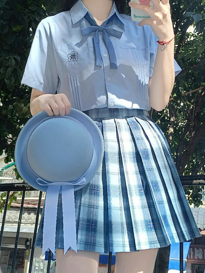 Pink & Blue Fresh White Ribbon Bowler Hat