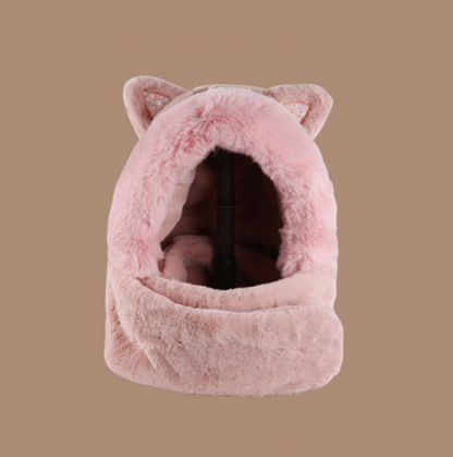 Cat Ears Sweet Hood Plush Thick Warm Winter Three Piece Scarf Gloves Hat