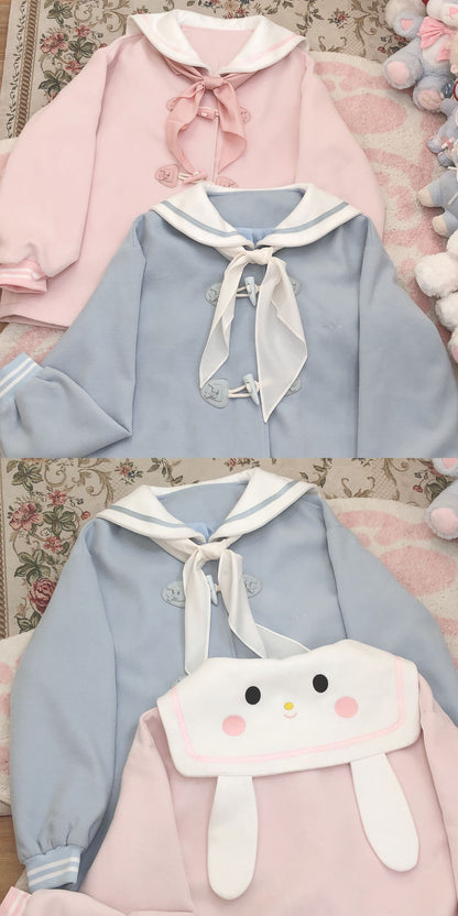 Pastel Pink Blue Melody Cinnamon Dog Sailor Collar Horn Buttons Winter Duffle Coat