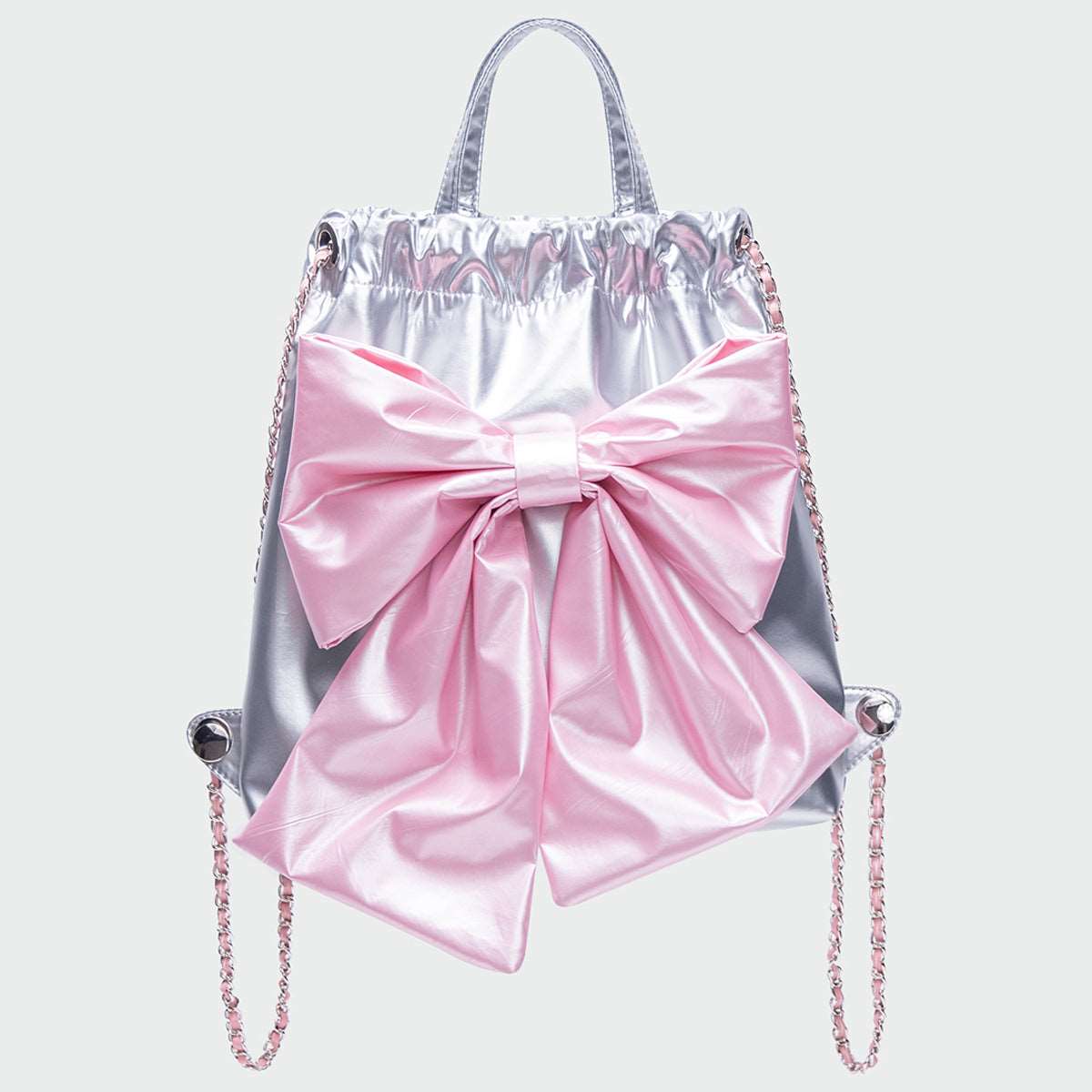 Bow Knot Silver Pink Bag Bucket Backpack