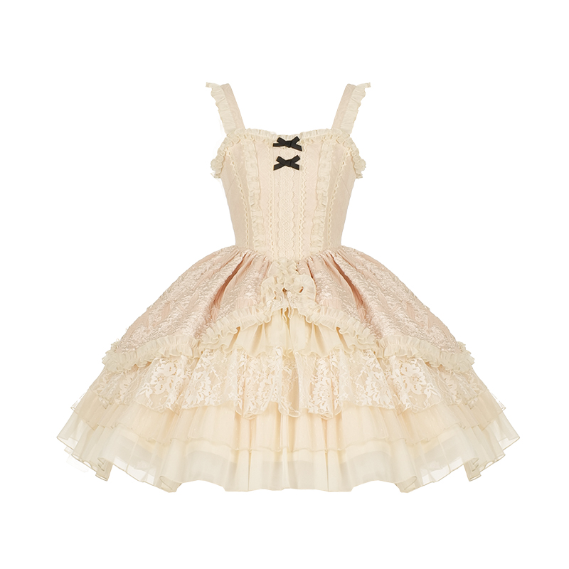 Universal Lolita Music Box White Cream Color Sweet Princess Lace Bow Dollcore Girl Strap Dress