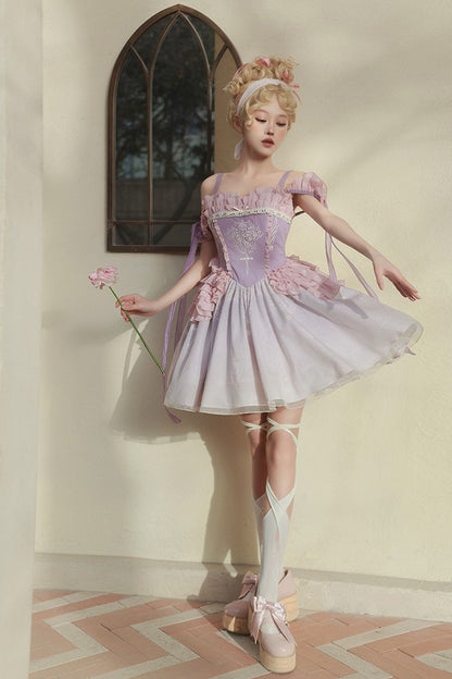 Universal Lolita Midsummer Dream Purple Lilac Ballet Princess Embroidery Lace Dress