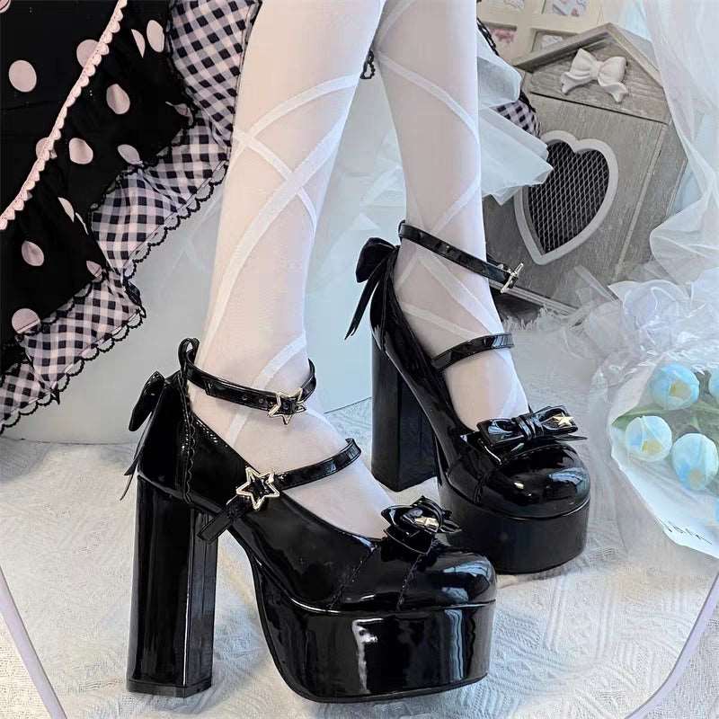 Japanese Girl Star Bow Classic Fashion Women Platform Bow High Heels Shoes