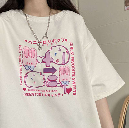 Bunny Lolipop E-girl Y2K Print Oversize T-shirt Tees Top