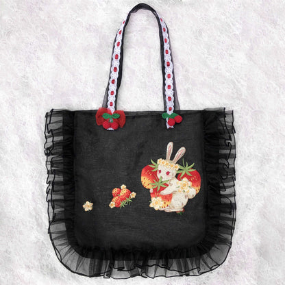 Embroidery Strawberry Rabbit Cherry Tote Bag