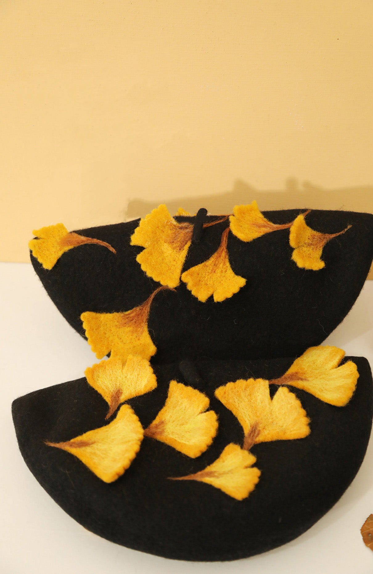 Cute Handmade Ginkgo Leaf & Fallen Autumn Leaves Wool Beret Hat