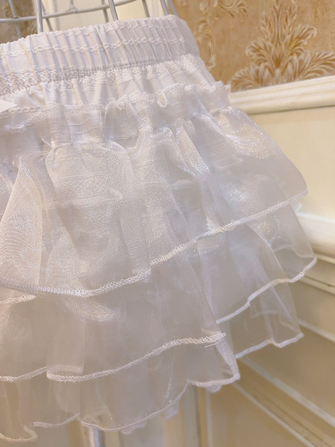 Sweetheart Princess Bow Layered Ruffled White Pink Gathered Short Skirt