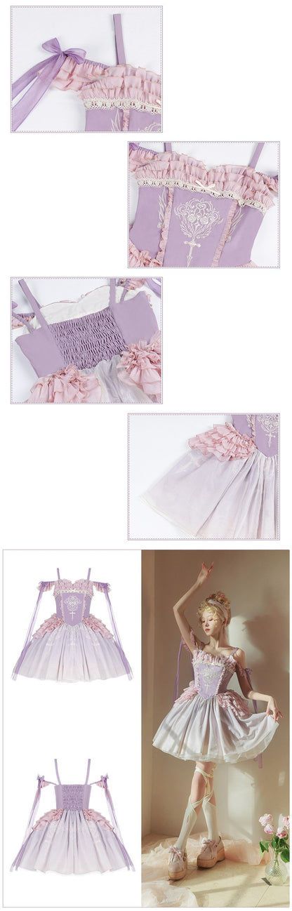 Universal Lolita Midsummer Dream Purple Lilac Ballet Princess Embroidery Lace Dress