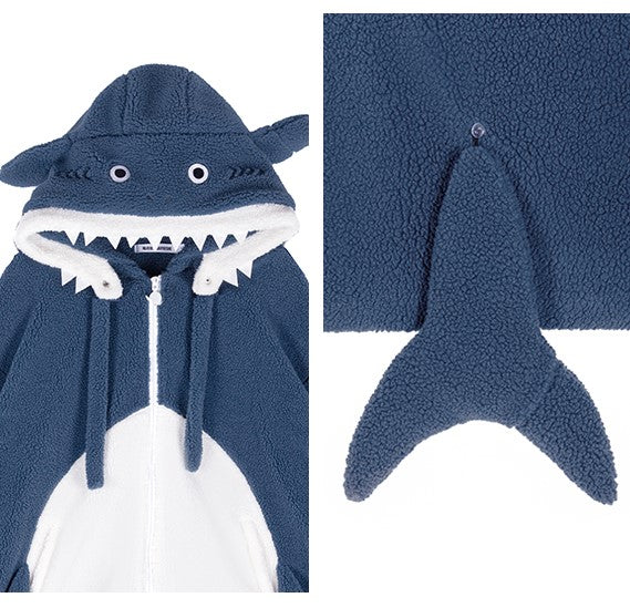 Black & Blue Shark Tail Zipper Cashmere Wool Hoodie Jacket