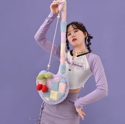 Cherry Cross Stitch Y2K Rainbow Blue & Purple Pastel Colorful Messenger Bag