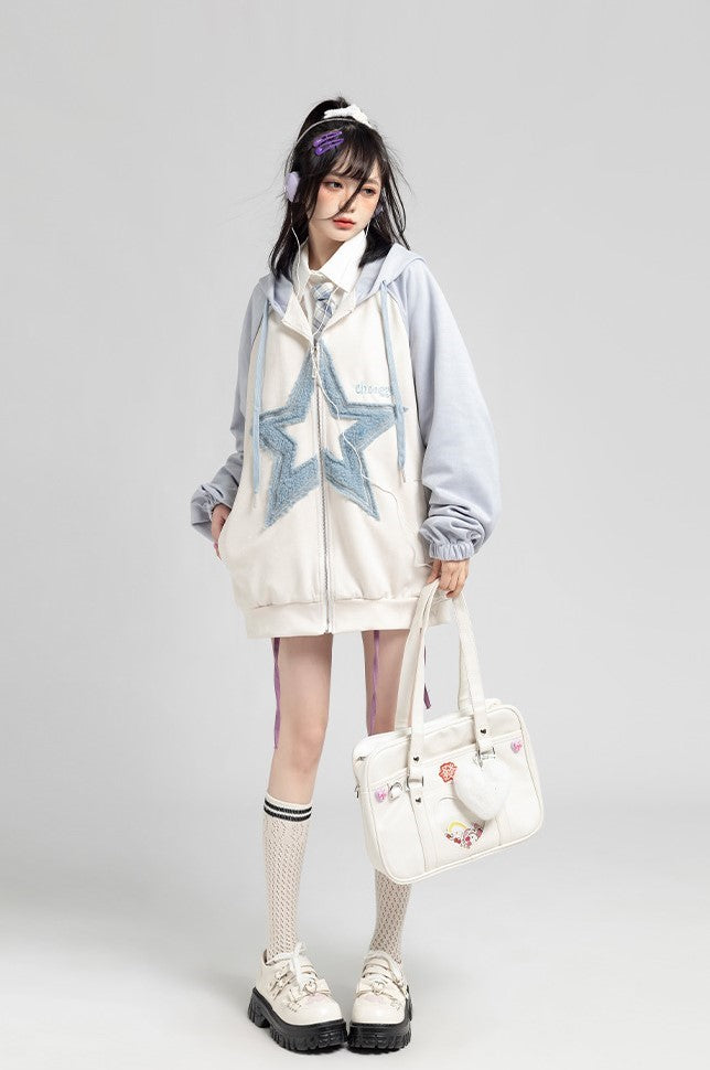 Embroidery Star Pink & Blue Jacket Hoodie