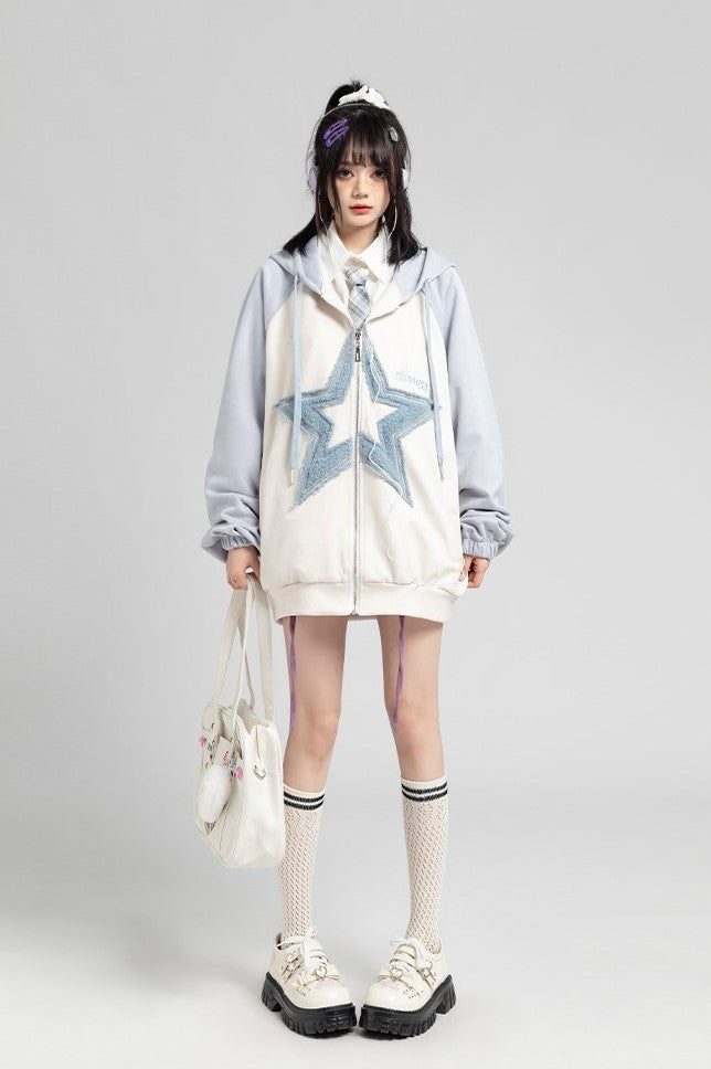 Embroidery Star Pink & Blue Jacket Hoodie