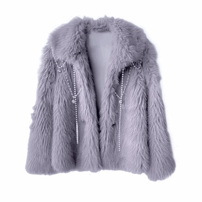 Blood Supply Swan Dream Snow Princess Purple Gray Pearl Artificial Fox Fur Winter Jacket Coat