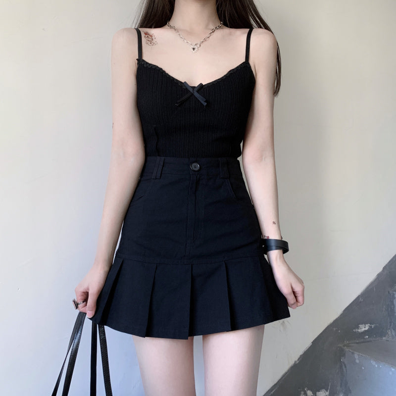 Summer Girl Cute Stylish Black Pink White High Waist Short Skirt