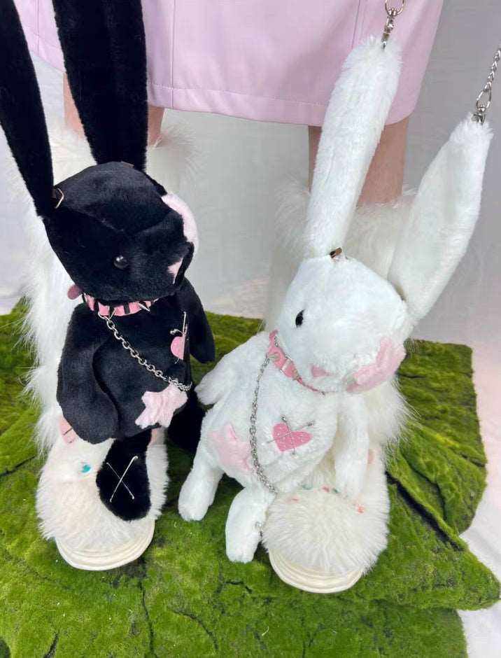 Black White Rabbit Doll Cute Plush Chain Star Love Collar Messenger Bag