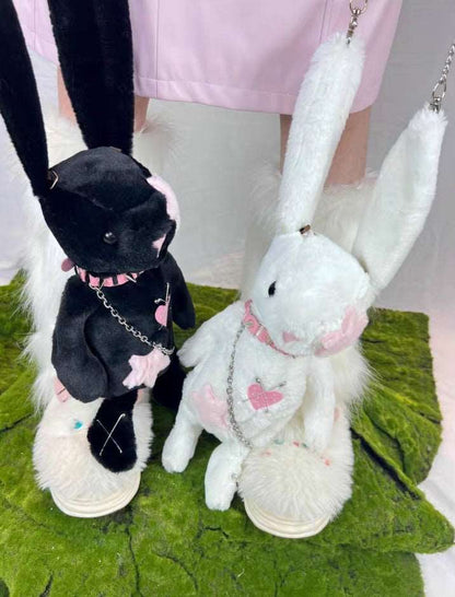 Black White Rabbit Doll Cute Plush Chain Star Love Collar Messenger Bag