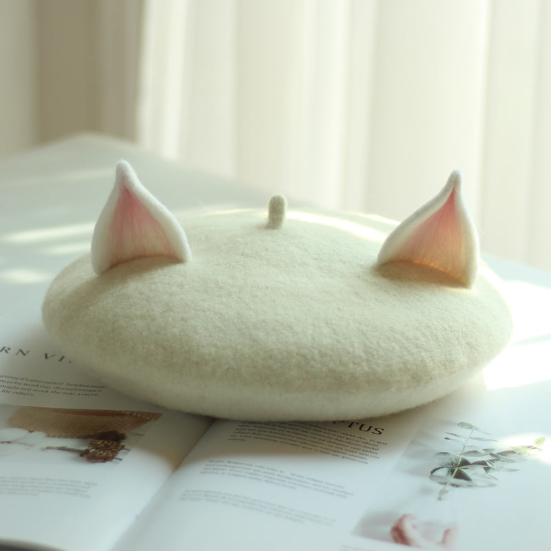 Cute Wool Fox Ears Beret Hat