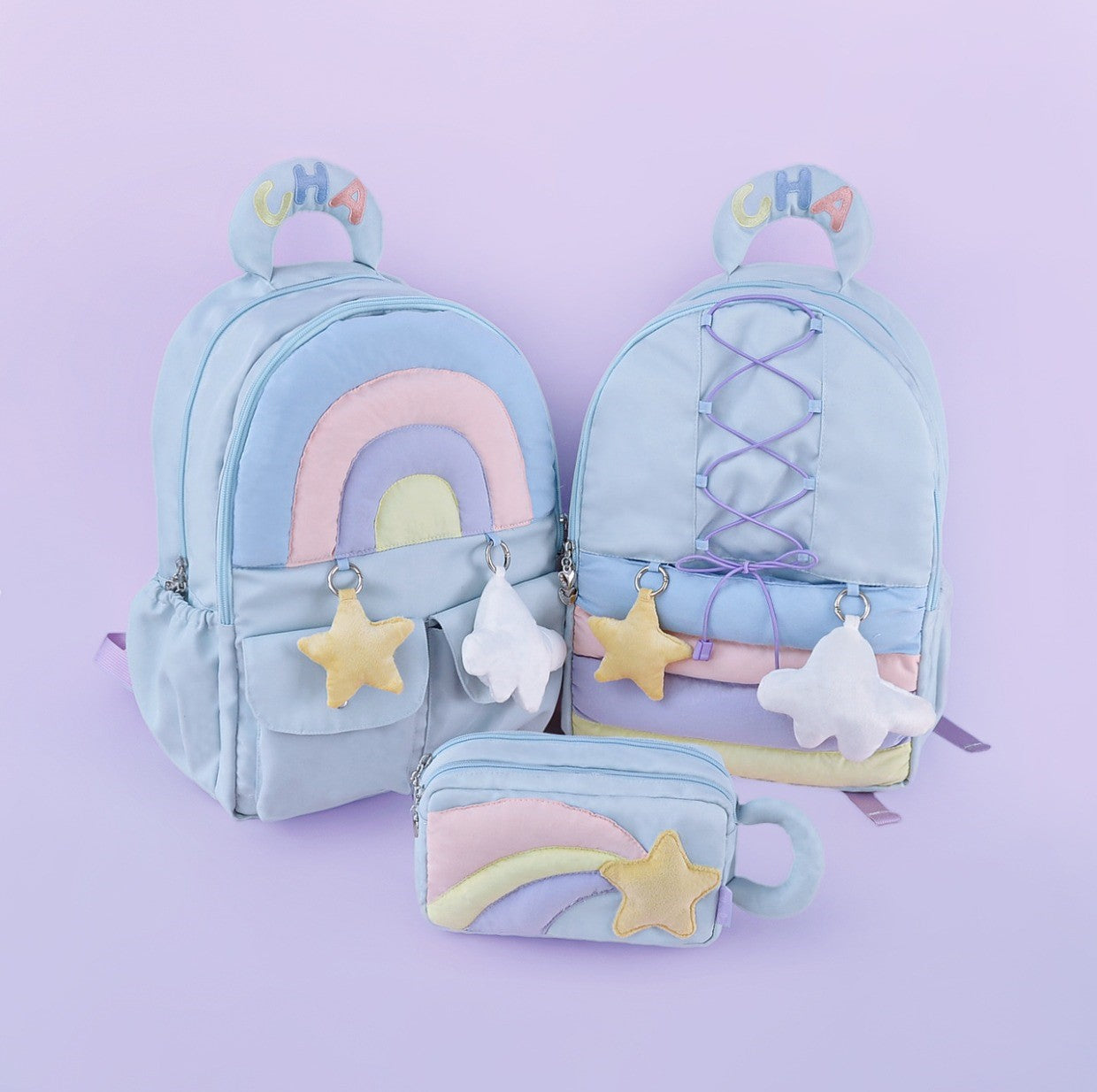 Rainbow Pastel Colorful Blue Purple Star Cloud Cute Y2K Bag Backpack