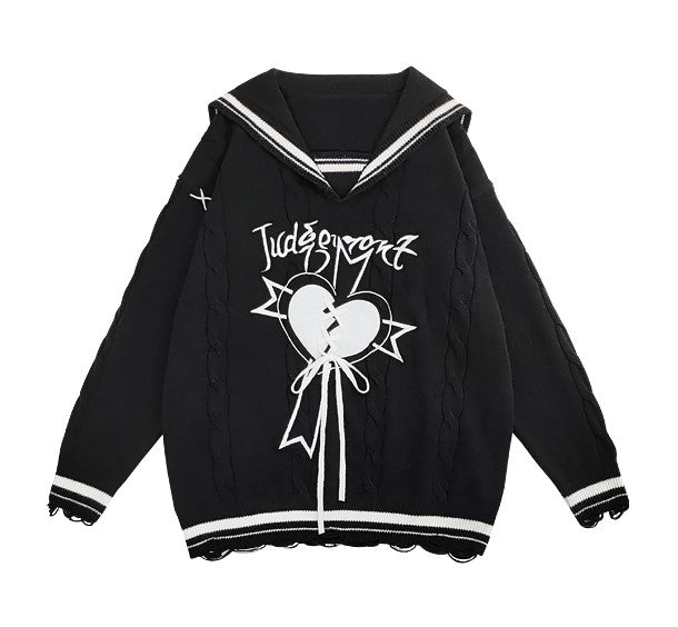 Love Trial Judgement Sailor Collar Street Punk Rock Black Sweater