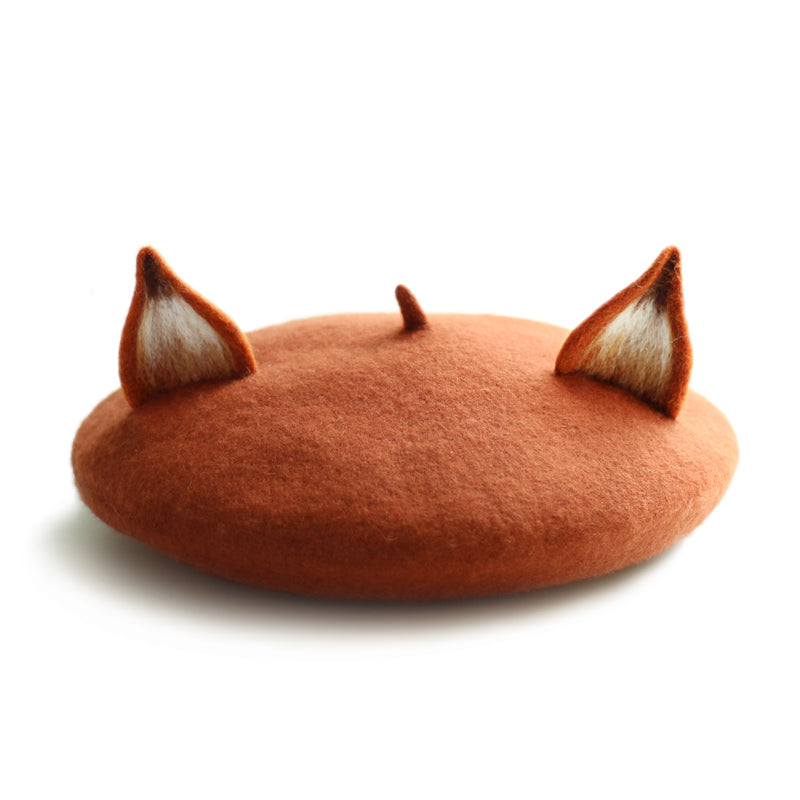 Cute Wool Fox Ears Beret Hat