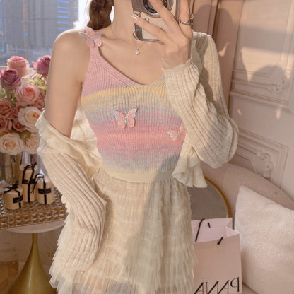 Neon Butterfly Y2K Rainbow Gradient Knit Camisole