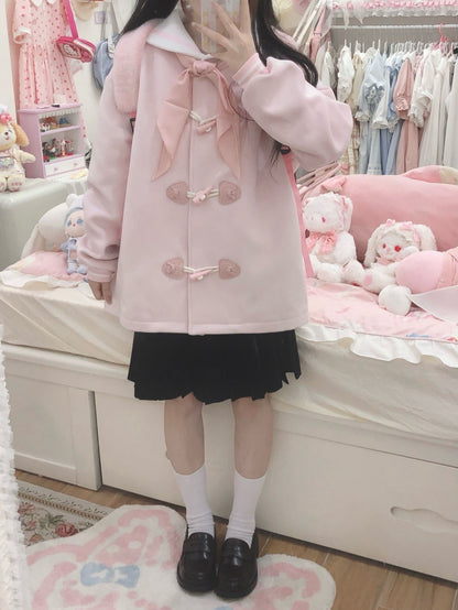 Pastel Pink Blue Melody Cinnamon Dog Sailor Collar Horn Buttons Winter Duffle Coat